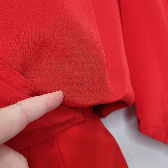 VINTAGE 90s red‎ jumpsuit long sleeve pleated wrap pockets S - Picture 8 of 17